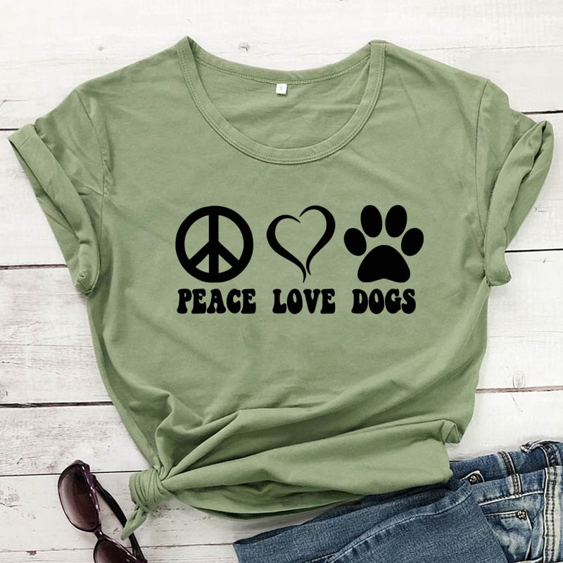Peace Love Dogs Aesthetic 90s Graphic Slogan Tshirt – Ishka