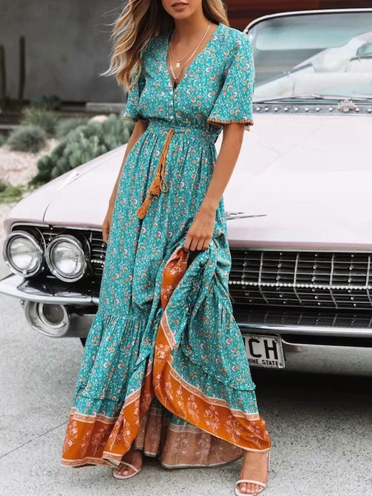 Oversized Floral Print Tassel Summer Maxi Boho Dress – Ishka