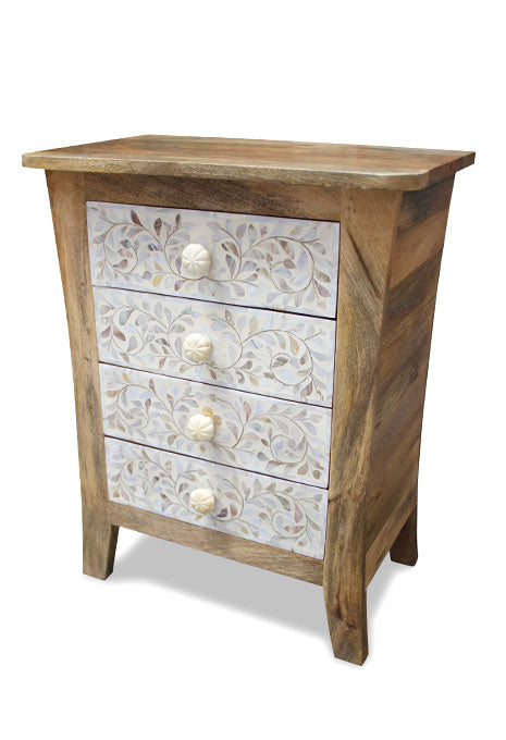 Cabinet Bedside Mother of Pearl Inlay 4 Drawer 50x33x64cm