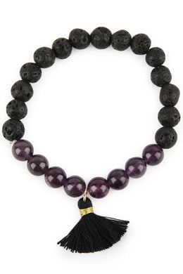 Bracelet Stretch Lava Beads Tassel
