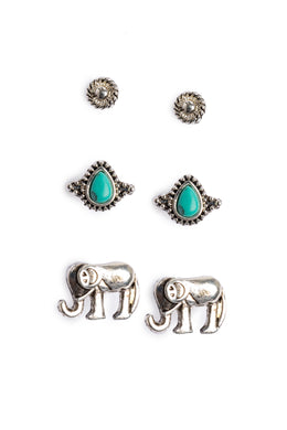 Elephant Teardrop Earrings Pack - Ishka
