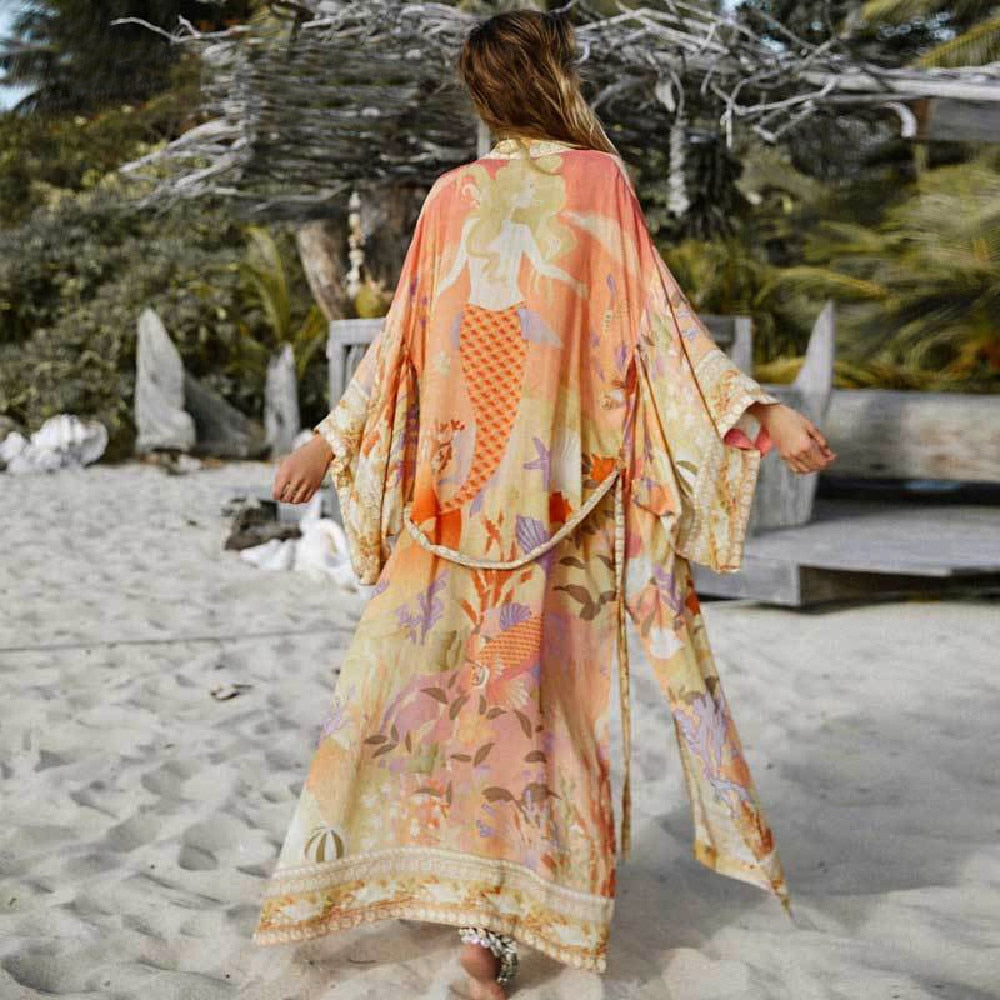 Med det samme Andet udarbejde Bohemian Printed Tunic Plus Size Long Kimono Cover-up Cardigan – Ishka