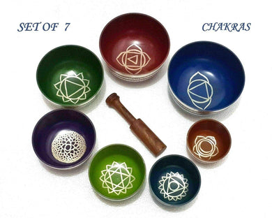 Handmade Hand Set of 7 Tibetan Chakra singing bowls Sound therapy healing Meditation 7 mallet+stick Yoga Buddhisn Chakras