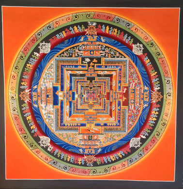 Large Genuine HandPainted Masterpiece Tibetan Buddha Kalachakra Mandala thangka thanka Gold leaf Painting  Buddhism meditation Compassion