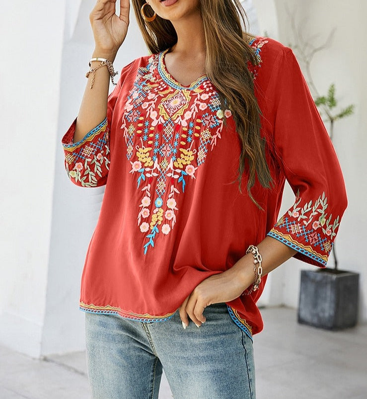 Boho Floral Chic Embroidered Hippie Shirt Blouse – Ishka