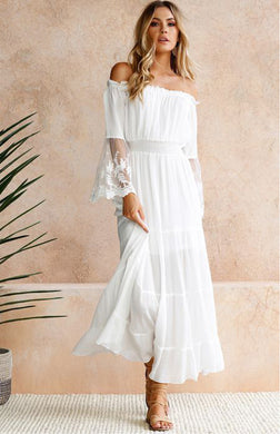 Lace Sleeve White Maxi Dress