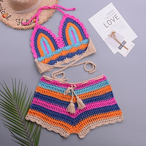 Umari Multicolor Tie Dye Cheeky Brazilian High Cut Crochet Bikini Set