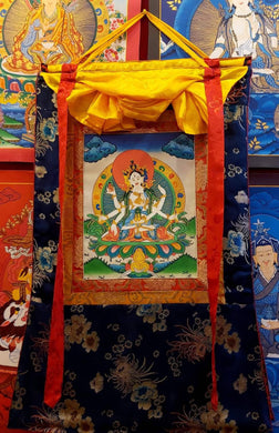 Original Genuine Hand Painted Tibetan Namgyalma Buddha thangka thanka Painting with Silk Brocade Meditation Buddhism Dharma Buddhist